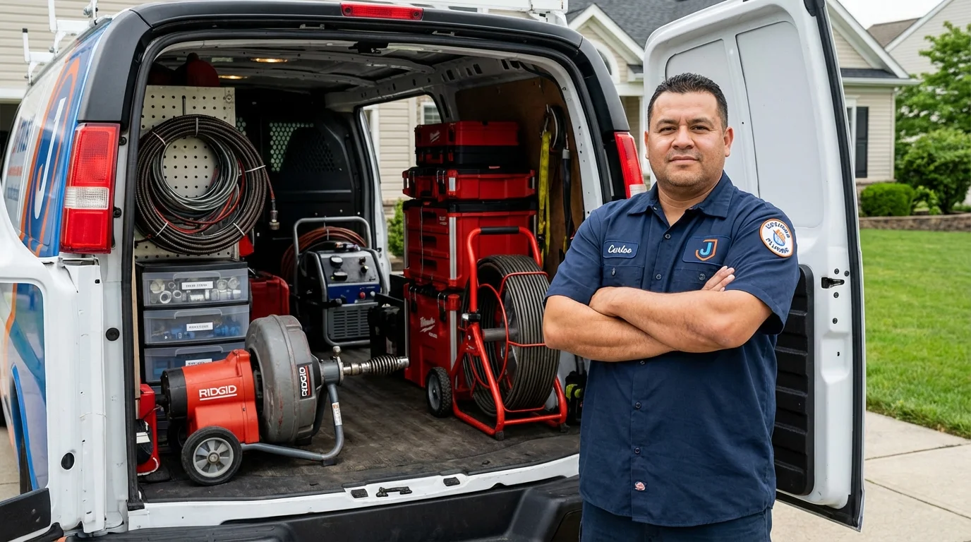 Professional drain cleaning equipment and Johns Plumbing LLC plumber in East Hanover