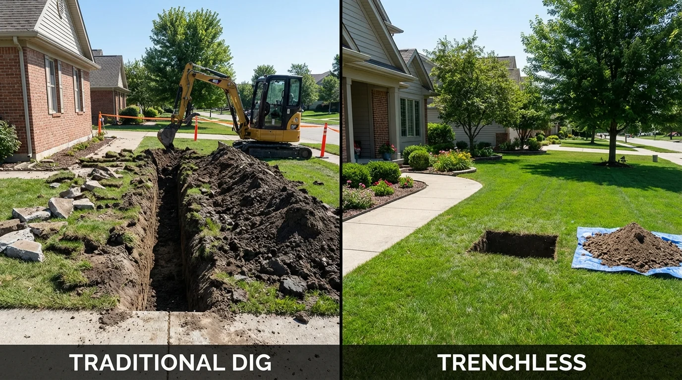 Trenchless sewer repair with minimal yard damage versus traditional excavation in East Hanover, NJ